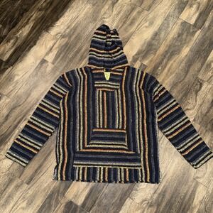 Iguana Jack‎ Multicolored Striped Baja Drug Rug Pullover Hoodie Men's Size XL